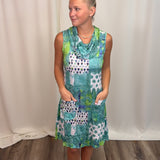 Green Crinkle Cowl Neck Dress