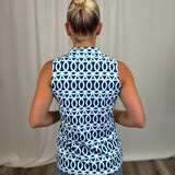 Navy Pattern Zip Top