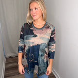 Teal Slub Knit Button Back Top