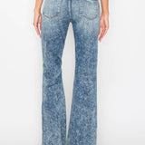 HIGH RISE STRETCH FLARE WITH DISTRESSED FRAYED HEM JEANS: 3(25)