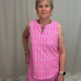 Geo Pink/Kelly SlvLess Keyhole Top