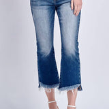 PLUS SIZE - HIGH RISE STRETCH CROP FLARE WITH FRAY HEM JEANS: 16/32