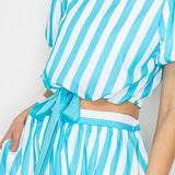 Stripe Turquoise Puffer Sleeve Top
