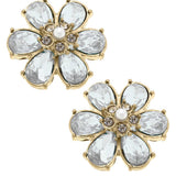 Brooke Rhinestone & Pearl Flower Stud Earrings