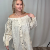 Navy Striped Smock Neck Top
