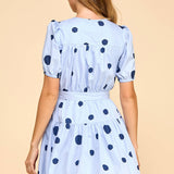 Polka Dot Print Puff Sleeves Dress