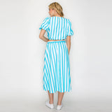 Stripe Turquoise Puffer Sleeve Top