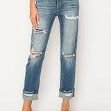 HIGH RISE STRETCH STRAIGHT WITH SINGLE CUFF JEANS: 1 (24)