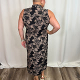 Khaki & Black Floral Zip Dress