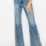 HIGH RISE STRETCH FLARE WITH DISTRESSED FRAYED HEM JEANS: 13 (30)