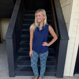 Navy Ruffle V-neck Tank