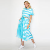Stripe Turquoise Puffer Sleeve Top