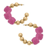 Barbados Raffia Ball Bead Hoop Earrings