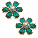 Brooke Rhinestone & Pearl Flower Stud Earrings