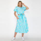 Stripe Turquoise Puffer Sleeve Top