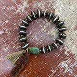 Wood/Slvr W Turq Bracelet