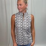 Chevron Neutrals Sleeveless Zip Top