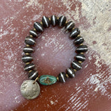 Wood/Slvr W Turq Bracelet