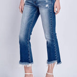 PLUS SIZE - HIGH RISE STRETCH CROP FLARE WITH FRAY HEM JEANS: 16/32
