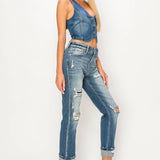 HIGH RISE STRETCH STRAIGHT WITH SINGLE CUFF JEANS: 1 (24)