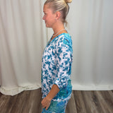 Aqua Crinkle Media Mix V Neck Top