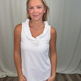 White Ruffle V-neck Tank