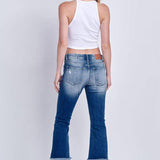 PLUS SIZE - HIGH RISE STRETCH CROP FLARE WITH FRAY HEM JEANS: 16/32