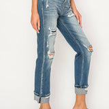 HIGH RISE STRETCH STRAIGHT WITH SINGLE CUFF JEANS: 1 (24)