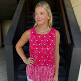 Red Crinkle Dot Top