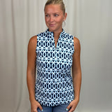 Navy Pattern Zip Top