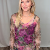 Rose Pattern Mesh Top