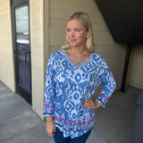 Blue Crinkle Tribal Top