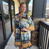Silk Button Down Navy Dress