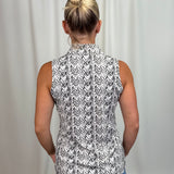 Chevron Neutrals Sleeveless Zip Top