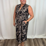 Khaki & Black Floral Zip Dress