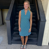 Geo Dia Em Nvy Scallop VNeck Dress