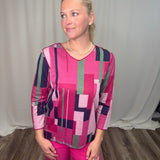 Abstract Block Reversible V-Neck Top