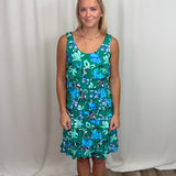 Emerald Blue Flowers Cha Cha Dress