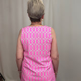 Geo Pink/Kelly SlvLess Keyhole Top