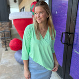 Clear Lime 3/4 Sleeve Top