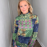 Green/Navy Mock Neck Top