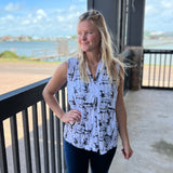 White and Black Sleeveless Top