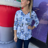 Blue Crinkle V-Neck