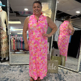 Palm Tree Pinks Ruffle S.less Maxi