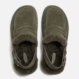 Olive Shearling Back-Strap Mules