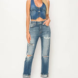 HIGH RISE STRETCH STRAIGHT WITH SINGLE CUFF JEANS: 1 (24)
