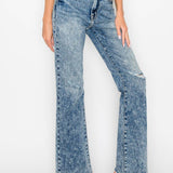 HIGH RISE STRETCH FLARE WITH DISTRESSED FRAYED HEM JEANS: 3(25)