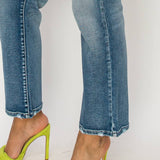 PLUS SIZE- HIGH RISE STRETCH DISTRESSED ANKLE STRAIGHT JEANS: 16