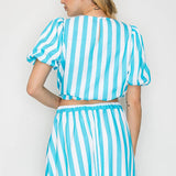 Stripe Turquoise Puffer Sleeve Top
