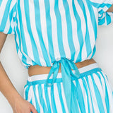 Stripe Turquoise Puffer Sleeve Top
